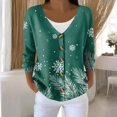 thumbnail image 5 of Women's Fashion Long Sleeve Christmas Snowman Snowflake Print Jacket Cardigan for Holiday Party and Casual Daily Wear,Green,S, 5 of 7
