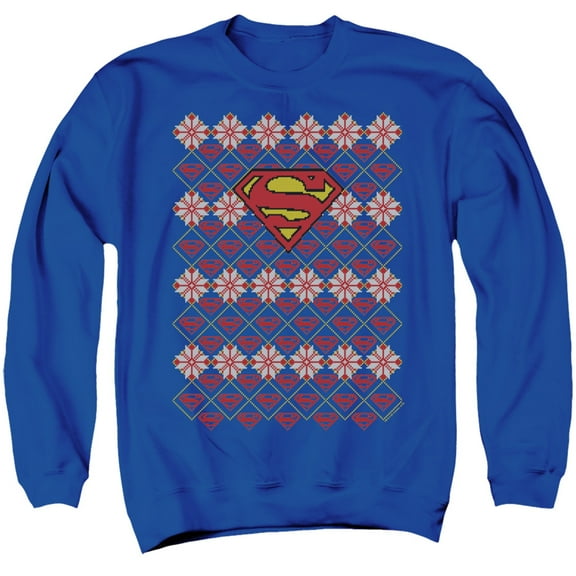Superman Superman Christmas Sweater Adult Crewneck Sweatshirt Royal Blue