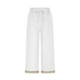 thumbnail image 4 of Roncen Women's Solid Cotton-Linen Lace Trim Pants - Elastic Drawstring Waist Casual Trousers with Pockets, 4 of 7