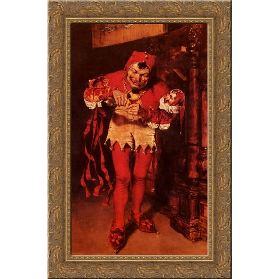 Keying Up, The Court Jester 24x16 Gold Ornate Wood Framed Canvas Art by William Merritt Chase