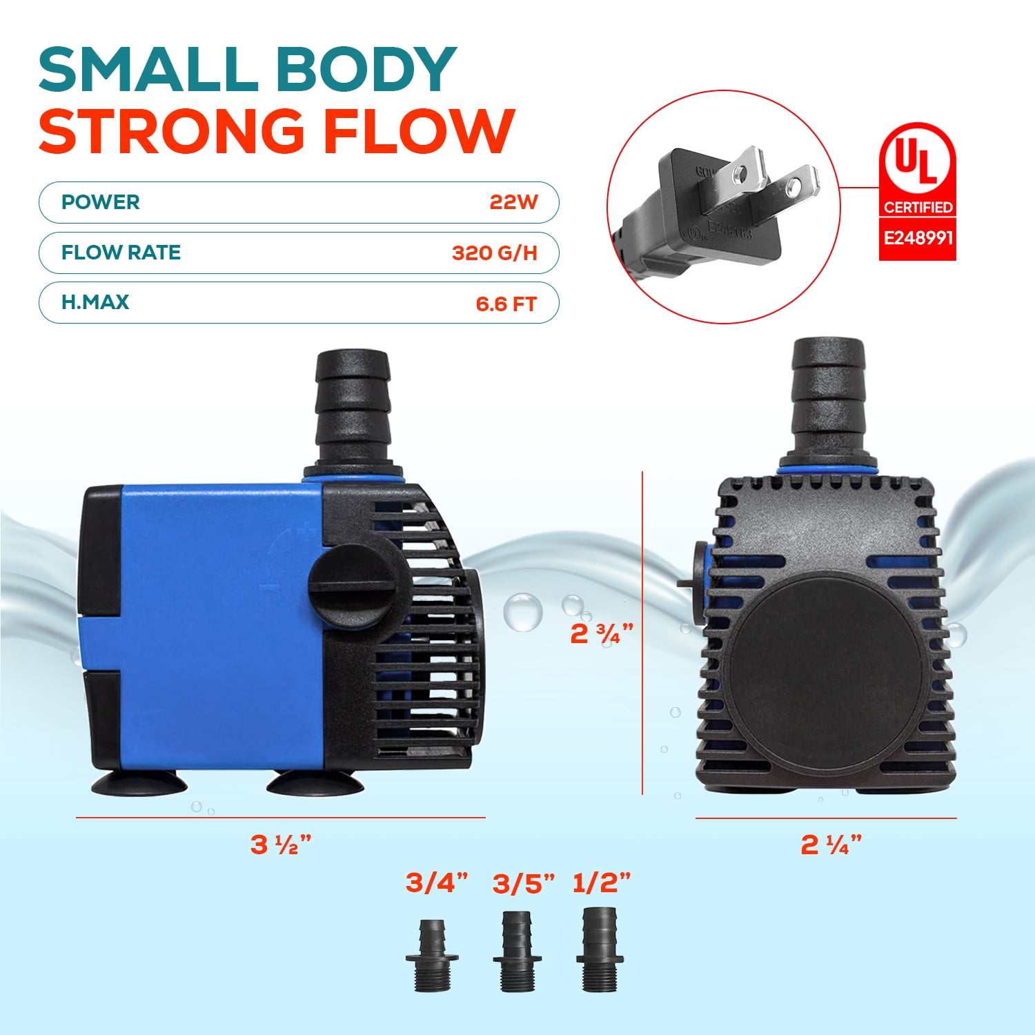 320 GPH Ultra-Quiet Adjustable Submersible Water Pump (Black) for Aquariums, Fish Tanks & Fountains – Energy-Efficient Flow Control, Compact Design, Reliable Water Circulation Pump