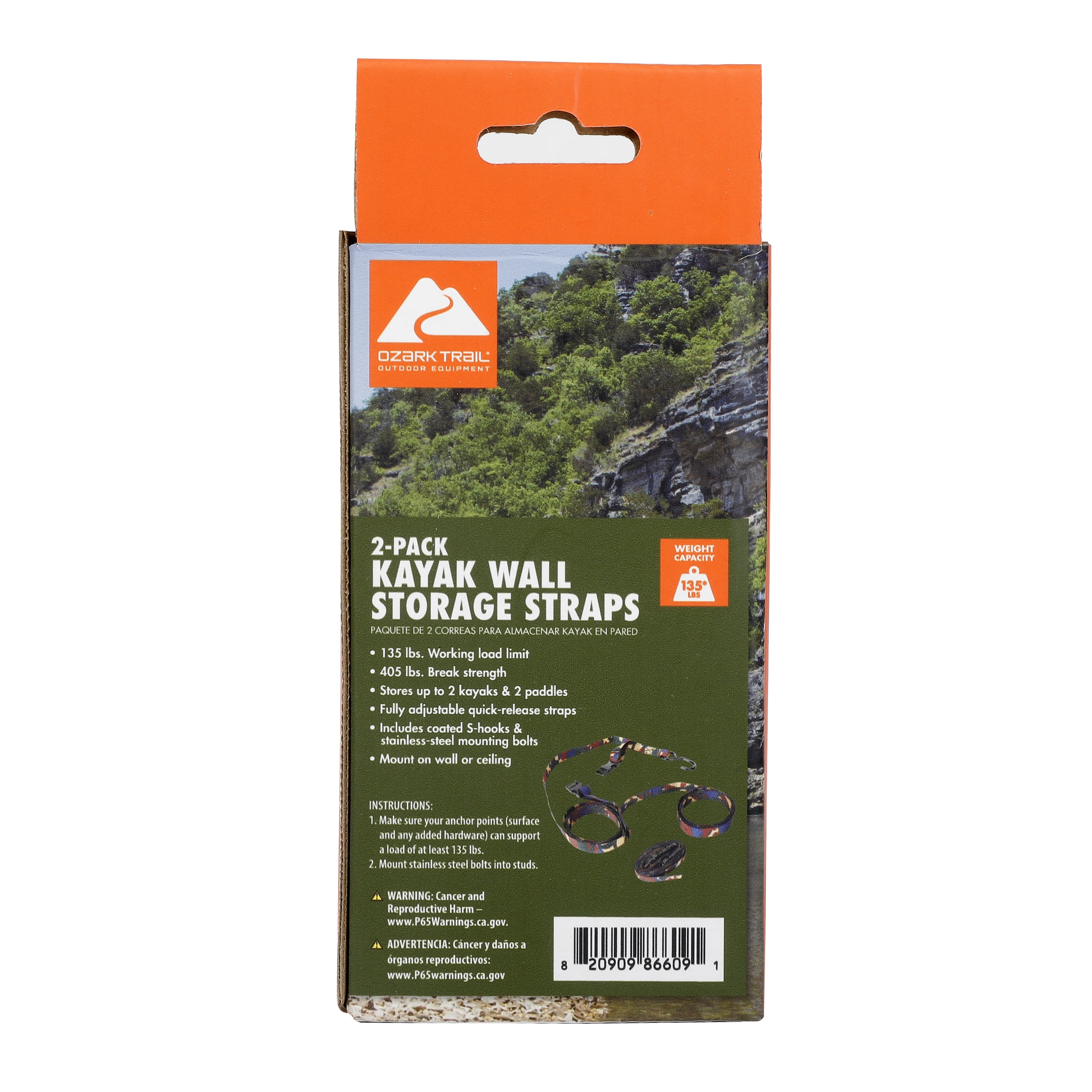 Ozark Trail Kayak Wall Storage Straps, Camo Patterned, 2-Pack