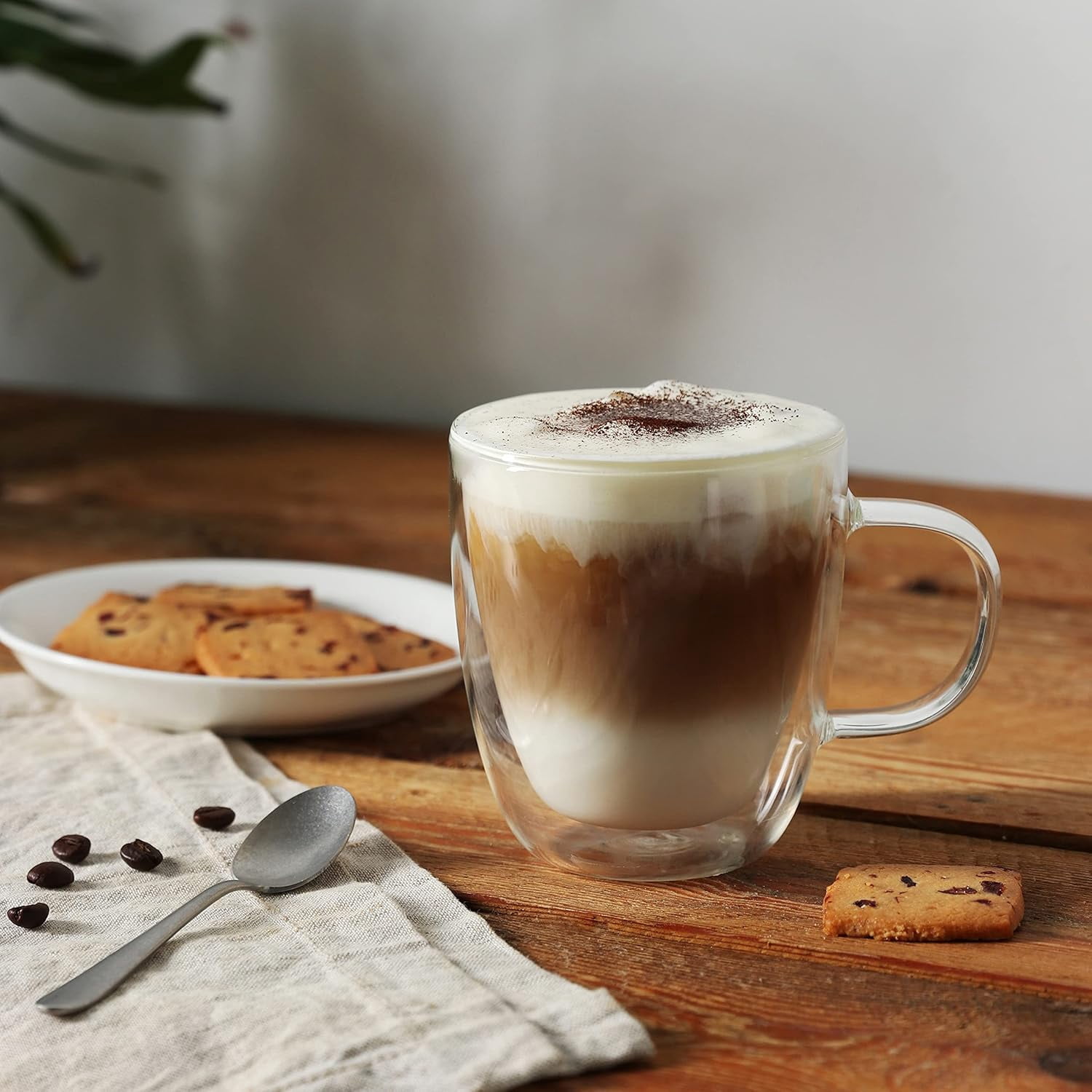 Large Glass Coffee Mugs 17oz,Double Walled Insulated Clear Coffee Cups with Handle,Clear Espresso Mugs for Cappuccino,Latte,Tea Bags,Hot and Cold Beverages