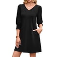 thumbnail image 5 of WIHOLL Flowy Dresses for Women Cute Solid Color 3/4 Length Sleeve Midi Dress Lightweight Casual Beach Vacation Sundresses with Pockets Black Dresses, 5 of 9