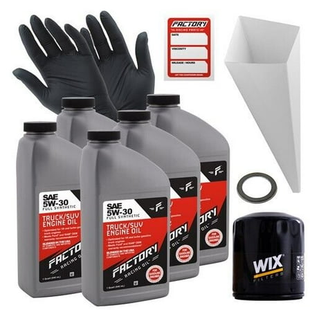 Factory Racing Parts Oil Change Kit Compatible with Dodge Avenger 2.5L 1995-2000, Daytona 3.0L 1990-1993 5W-30 Full Synthetic Oil - 5 Quarts