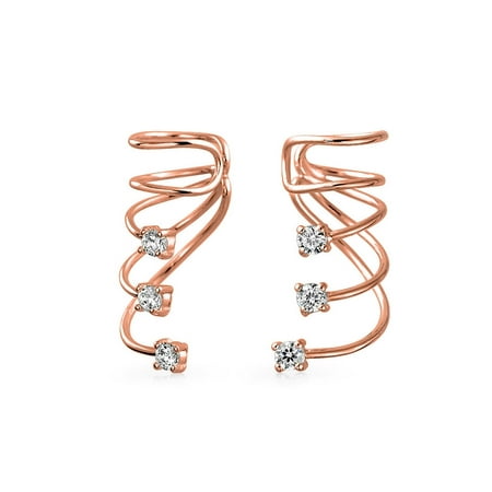 Sterling Silver 14k Gold Cuff (Minimalist Triple Spiral CZ Wire Cartilage Ear Cuff Wrap Cubic Zirconia Helix Earring 14K Gold Plated Sterling)