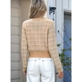 thumbnail image 4 of Womens Open Front Button Down Long Sleeve Texture Knit Cardigan Sweaters with Pockets Khaki L, 4 of 9