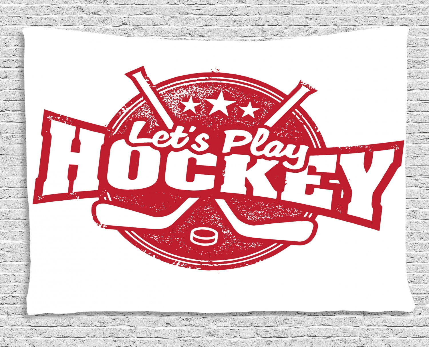 Hockey Tapestry, Let's Play Retro Style Sports Stamp Illustration