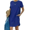 thumbnail image 2 of Robe T-Shirt à Manches Courtes Irrégulière Couleur Unie pour Femmes - Polyester, Spandex, Coton, Adaptée à Diverses Occasions, 2 of 3