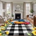thumbnail image 2 of Rectangle Rug 5x8ft Area Rug,Watercolor Rustic Rooster Sunflower Area Rugs for Living Room Bedroom,Black White Buffalo Check Floor Mat Non-Slip Non-Shedding Carpet Indoor Accent Rugs, 2 of 9