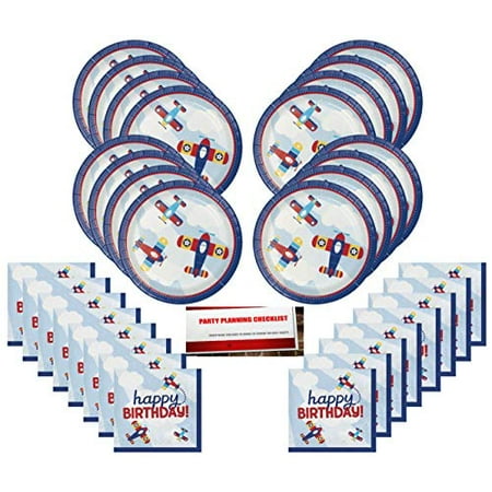 Airplane Theme Birthday Party Lil' Flyer Airplane Birthday Party Supplies Bundle Pack for 16 (Plus Party Planning Checklist by Mikes Super Store) ()