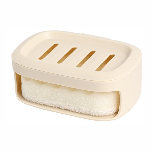 Caja de jabón con ventosa montada en la pared, jabonera doble para baño con esponja, caja de jabón para limpieza, jabonera para el hogar Wmkox1979yii hfskjfh1972
