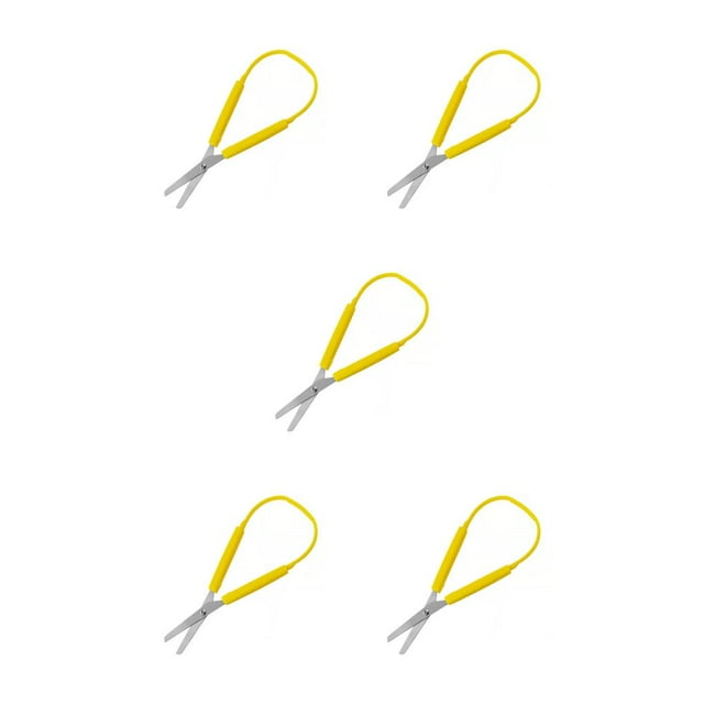 Unatoiry Safety Scissor Stainless Steel Adaptive Stationery Scissors Handicraft Accessories Self-Opening Paper Shear Students Yellow 5Set