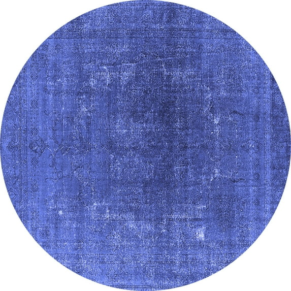 Ahgly Company Machine Washable Indoor Round Oriental Blue Industrial Area Rugs, 4' Round