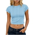 thumbnail image 2 of Ayolanni Boho Womens Summer Tops Crew Neck Short Sleeve Polka Dot Print Blouse Vacation Fitted Crop T-Shirt L, 2 of 5