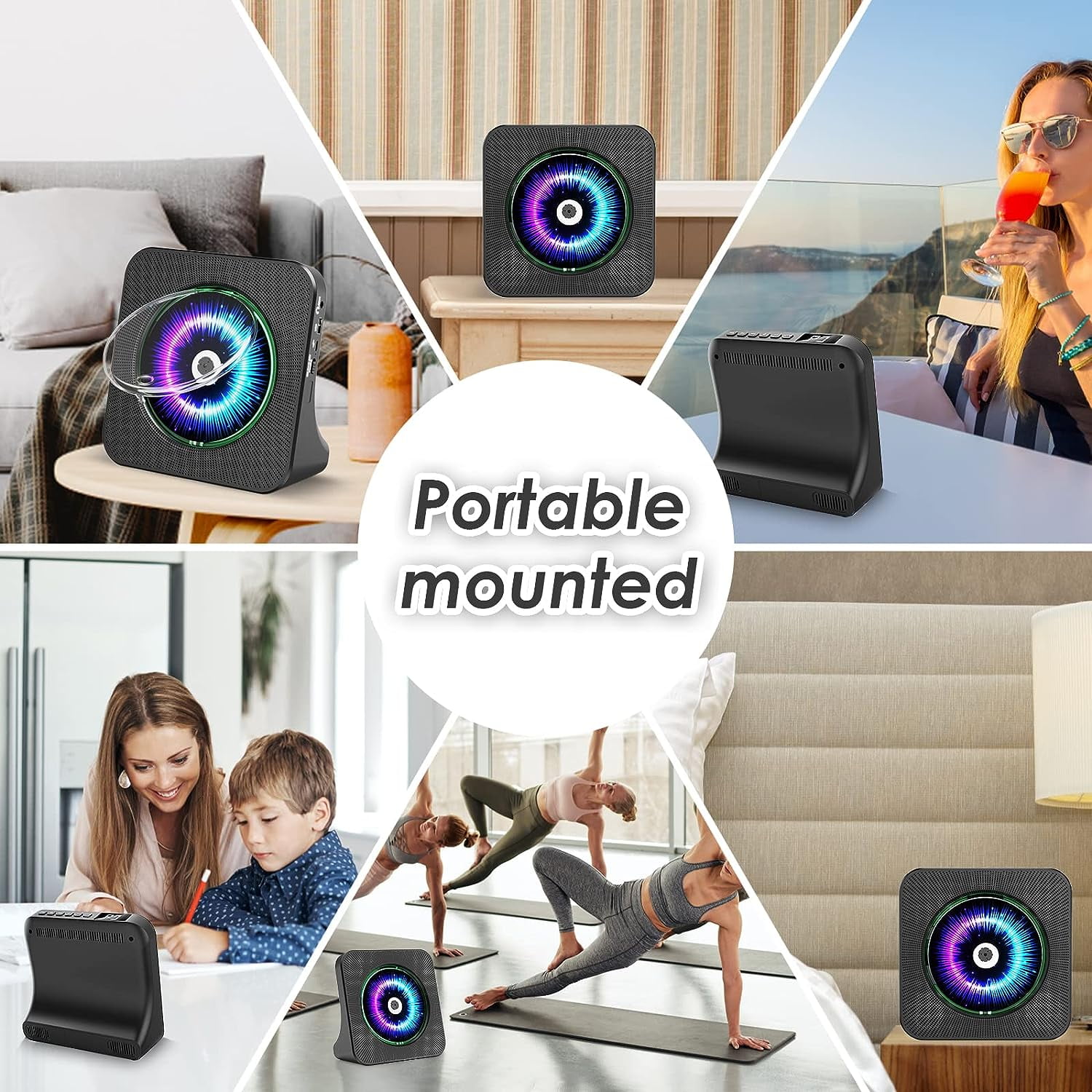 CD Player Portable Bluetooth Desktop 4000mAh Rechargeable CD Player with Remote Control for Home CD Player with Timer HiFi Speakers Dust Cover LCD Screen Display FM Radio-Black