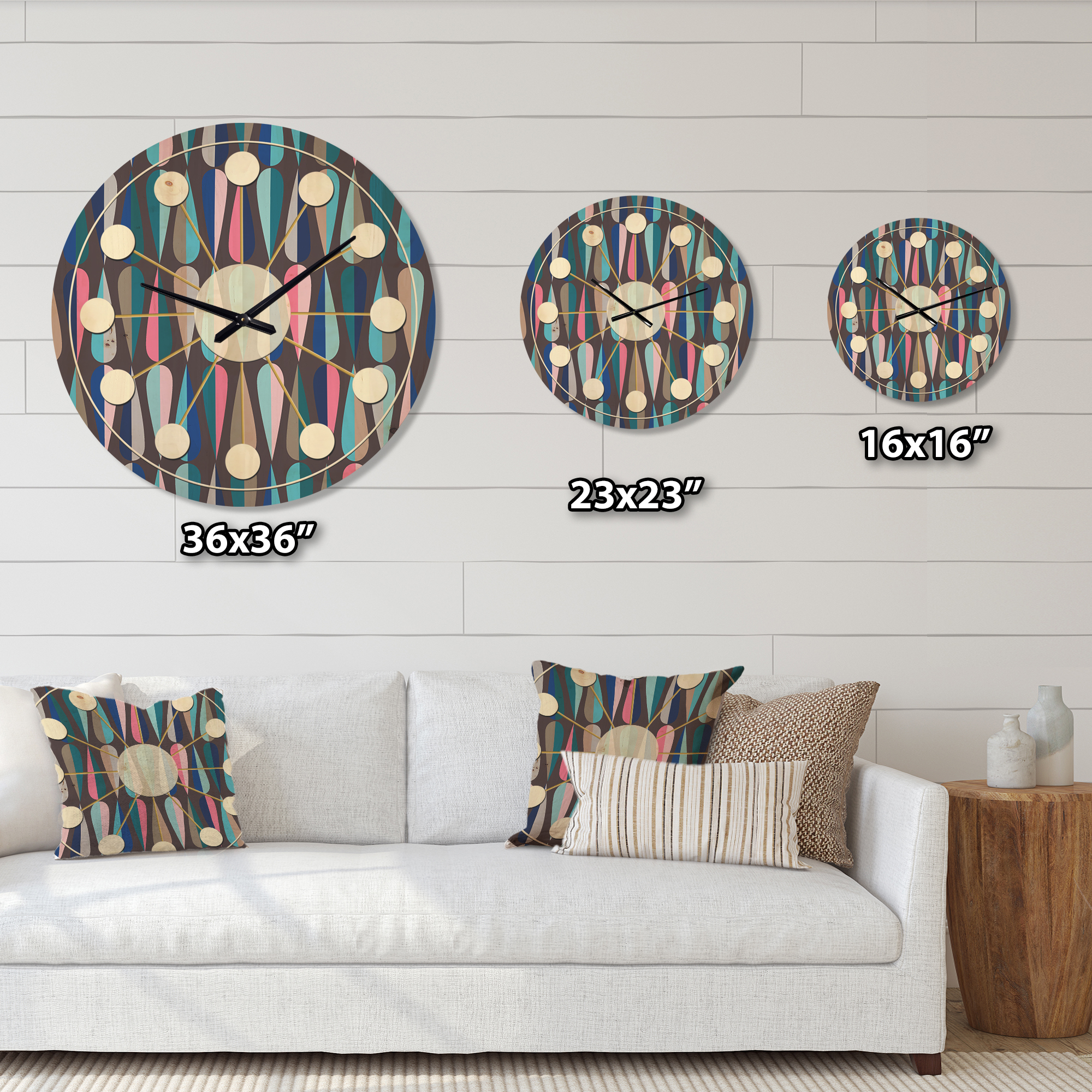 Designart 'Abstract Retro Drops VIII' Mid-Century Modern Wood Wall Clock