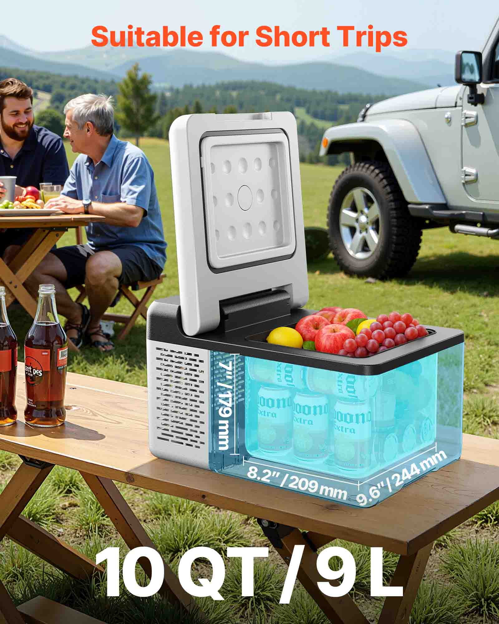 VEVOR 10Qt Portable Car Refrigerator with Accessories Included, 12/24V DC & 110-240V AC, 45 W