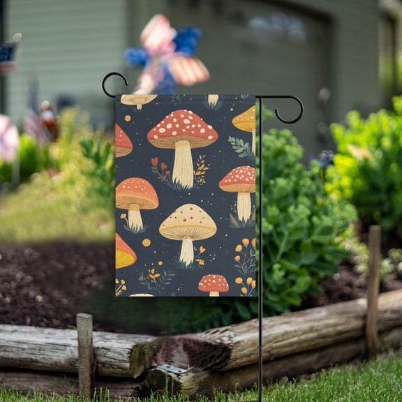 Yayeee Garden Flag 12" x 18" Double Sided Outdoor Yard Lawn Holiday Decorations, Black Mushroom Pattern
