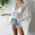 thumbnail image 4 of Women Crochet Cardigan - Tie Front Hollow Out Long Sleeves Summer Knit Cover - White XL, 4 of 5