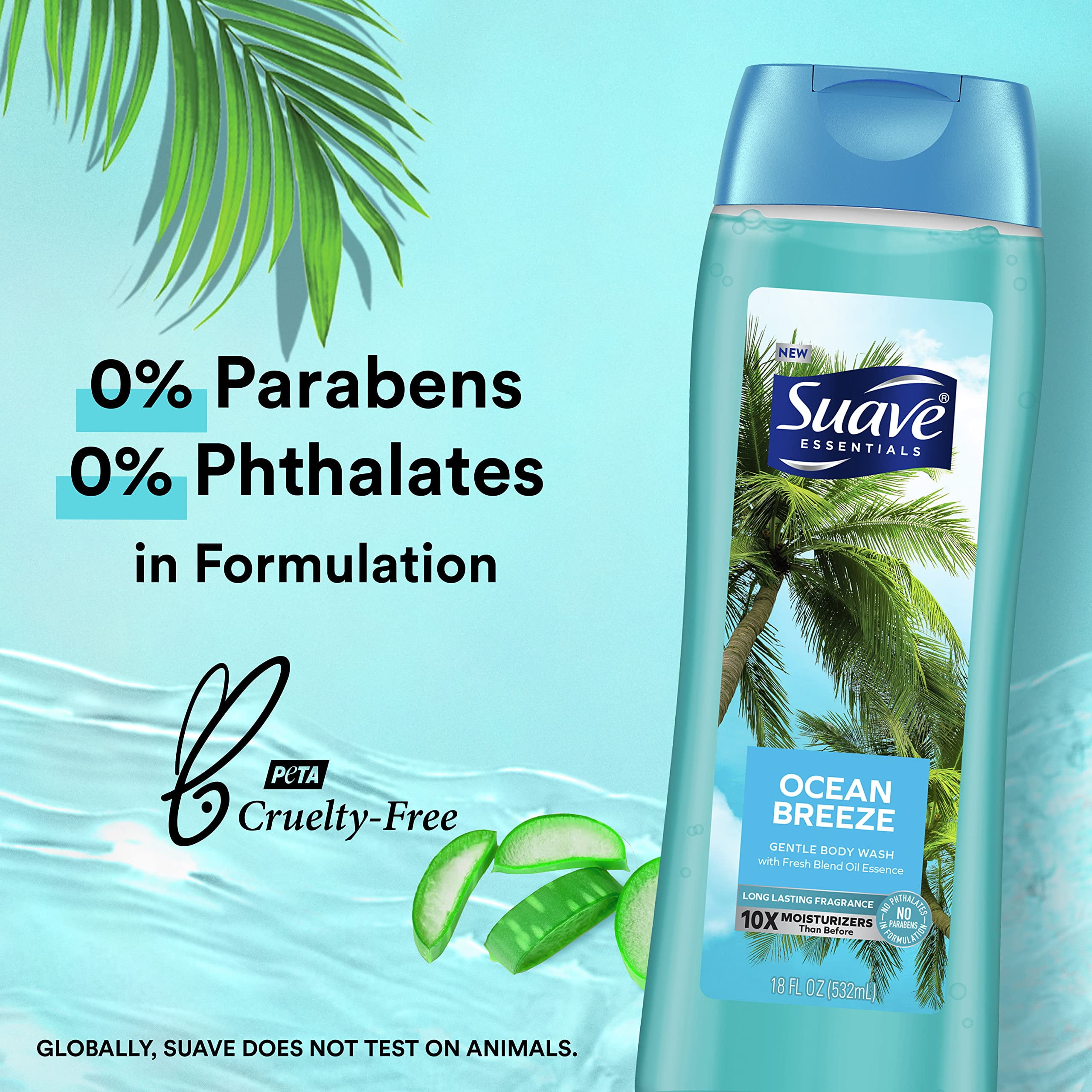 Suave Essentials Ocean Breeze Refreshing Body Wash 18 fl oz (Pack of 3)