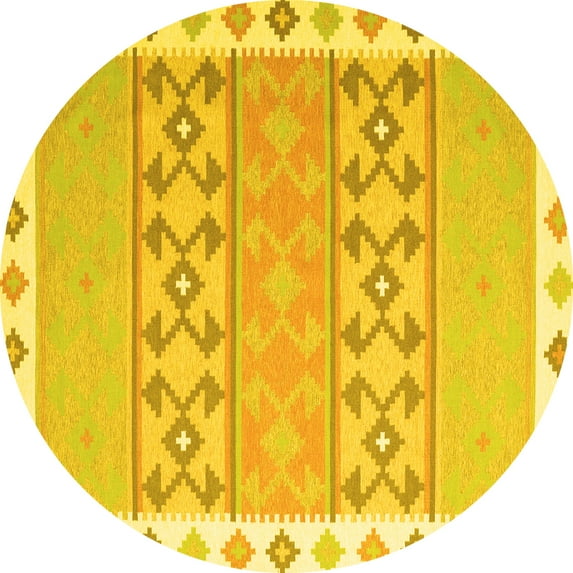 Ahgly Company Indoor Round Abstract Yellow Contemporary Area Rugs, 4' Round