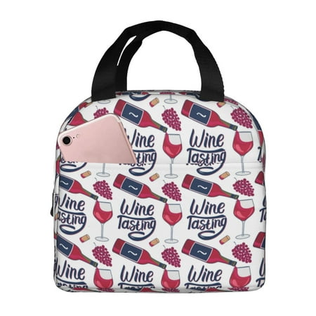 Insulated Lunch Bag for Women Men - Wine Bottle Print No.9035 Leakproof Cooler Lunch Box for Women Men  Lunch Tote Bags for Work School Picnic Travel