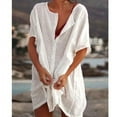 thumbnail image 1 of JUNWELL 2024 Robe de Plage en Coton et Lin pour Femmes, Unie, Décontractée, Midi, Douce, Ample, Tunique, Robe Chemise, P-5TG, 1 of 7