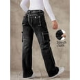 thumbnail image 4 of QERINTE Womens Plus Size Cargo Jeans Women Stretch Straight Leg Jean High Waist Wide Leg Baggy Boyfriend Jeans, 4 of 5