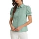 thumbnail image 4 of Camisa de trabajo de mujer Inspire Chic con mangas cortas abullonadas y cuello de solapa, botón, talla XL, verde, 4 of 6