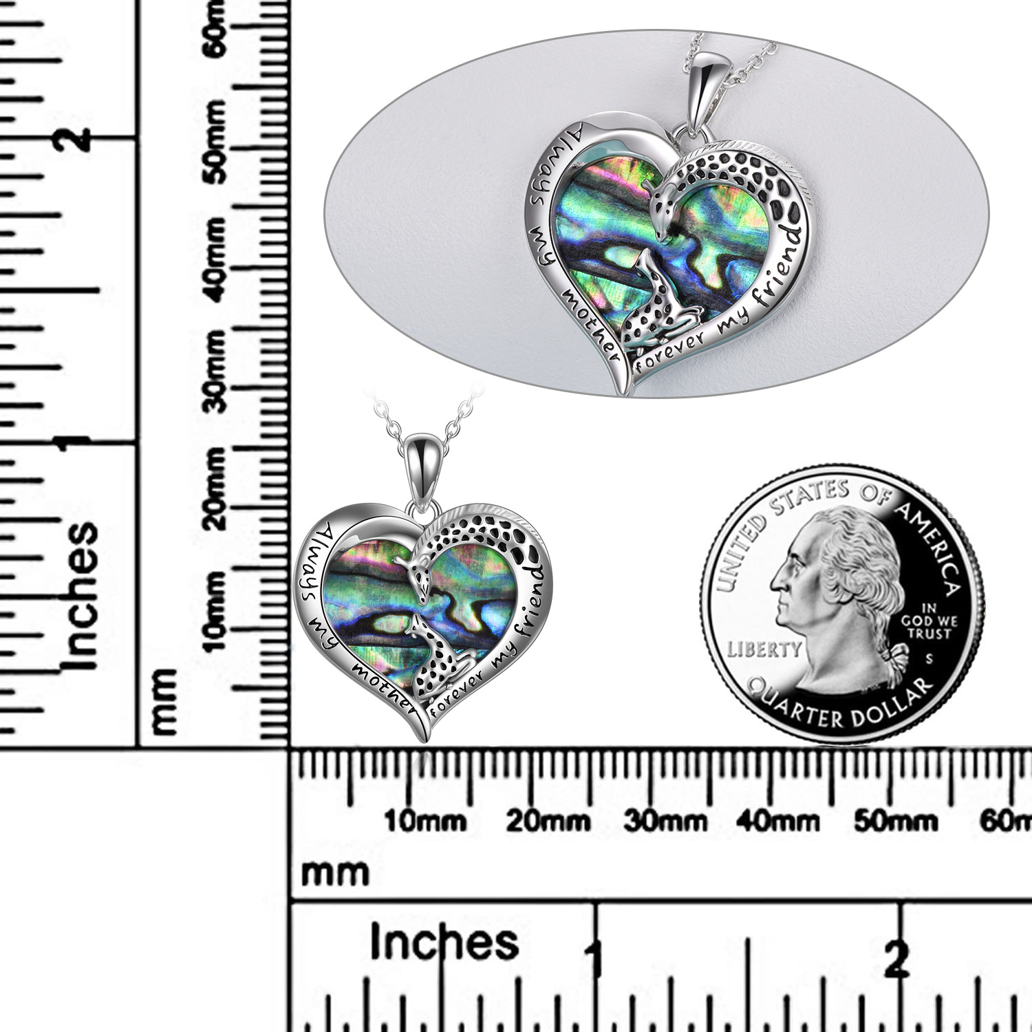 Giraffe Jewelry for Women Sterling Silver Mother Daughter Love Heart Abalone Pendant Necklace for Mom Daughter Birthday Mothers Day Gifts