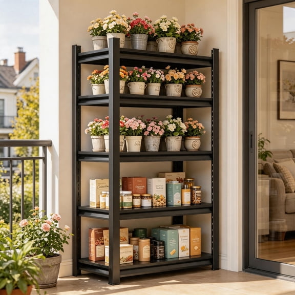 4-Tier Space-Saving Flower Stand, Industrial Heavy-Duty Flower Pot Storage Table, Rust-Proof Freestanding Floral Rack, Adjustable Shelves, 2500lb, Thickened Panel, Ideal for Home & Gardening Area