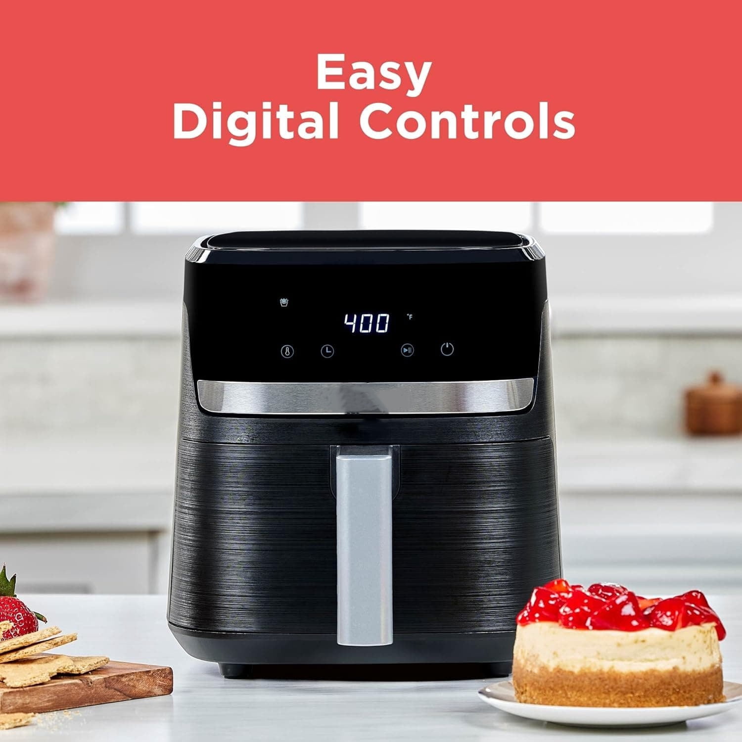 4QT Air Fryer, Crispy Deep Fried Taste without the Fat, Plus Bake, Dehydrate, and Keep Food Warm, Digital Touchscreen and Auto Shut-Off