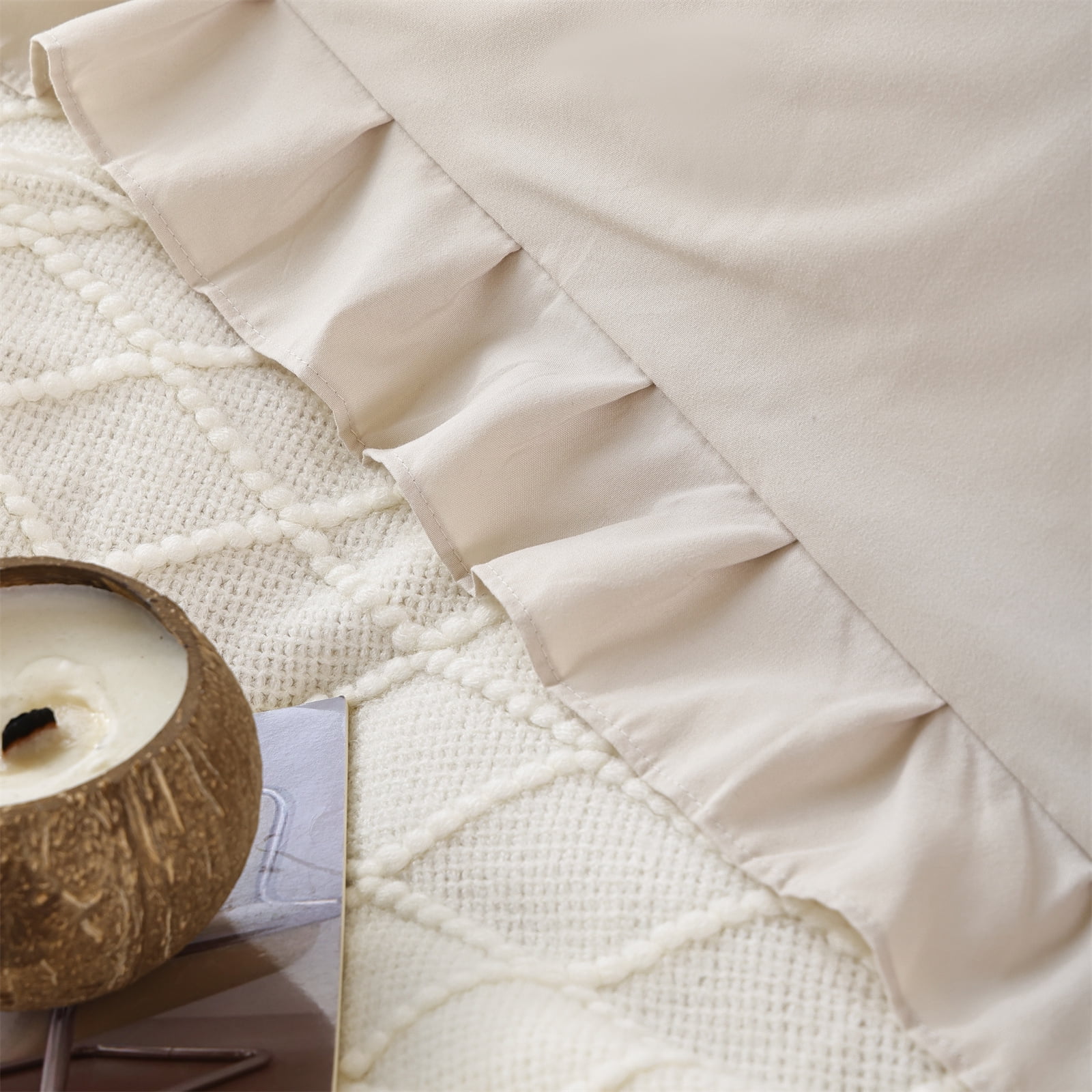 SPRINDAY Full Size Comforter Set For Adult, 3 Piece Ruffle Beige Comforter Sets All Season