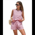 thumbnail image 3 of Conjunto de Dos Piezas de Verano para Mujer: Camiseta Sin Mangas y Pantalones Cortos A Juego, Chándal de Algodón A Rayas, Rayas Rojas, Talla XL, 3 of 8