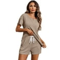 thumbnail image 2 of EFINNY Women's Loungewear Pajama Set Knitted Jacquard Short Sleeve Top Shorts with Pockets Two-Piece Set Home Wear, 2 of 7