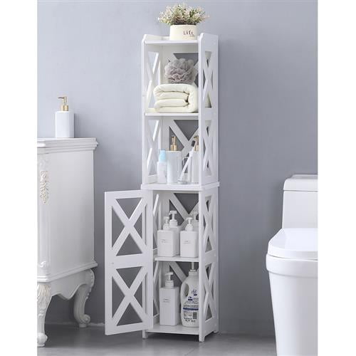Bathroom Storage Corner Floor Standing Cabinet with Doors and Shelves Thin  Toilet Vanity Cabinet Narrow Bath Sink Organizer