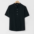 thumbnail image 2 of Miluxas Men's Tees Summer Casual Cotton Linen Shirt Solid Men's Button Neck Short Sleeve Shirt Male T Shirts Black XXL(XXL), 2 of 6