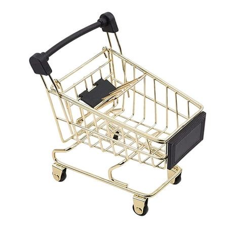 

NUOLUX 1PC Mini Golden Trolley Shape Storage Basket Household Office Storage Basket