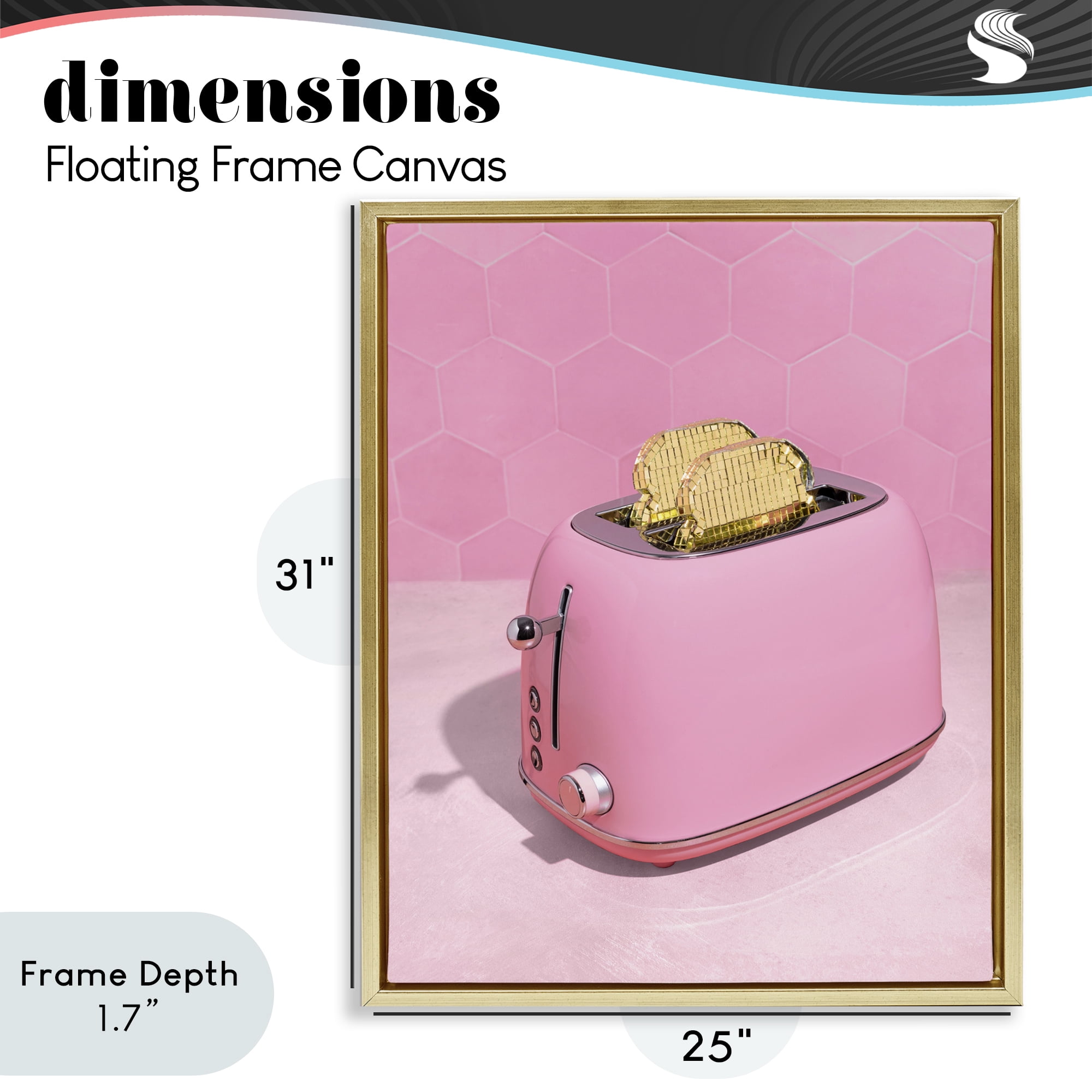 Stupell Industries Golden Toaster over Pink Gold Framed Floater Canvas Wall Art, design by LISH Creative
