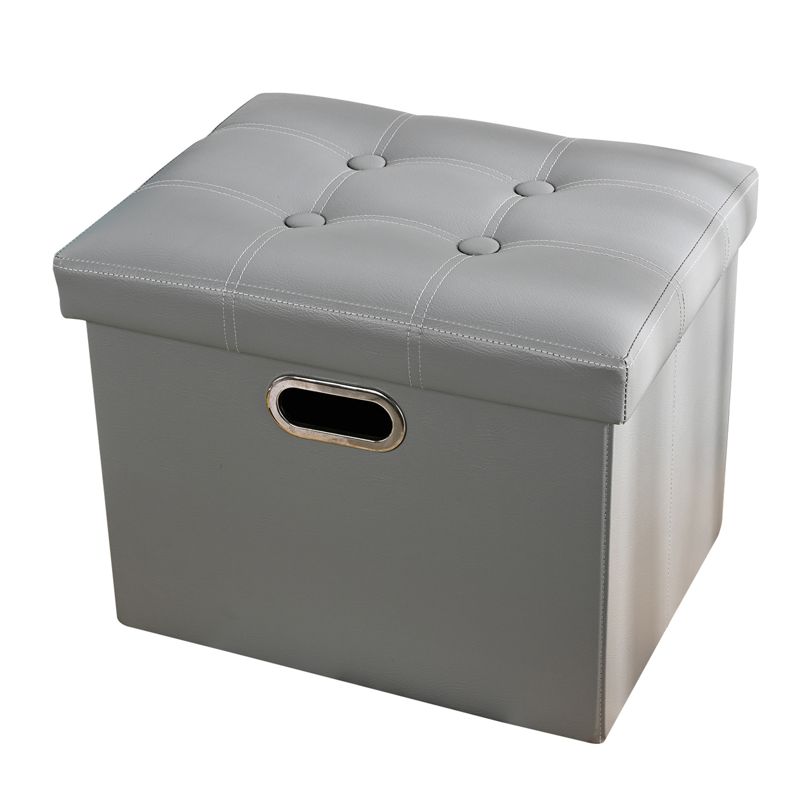 Lohuatrd Storage Stool with Handle Foldable Strong Load Bearing Faux Leather Versatile Storage