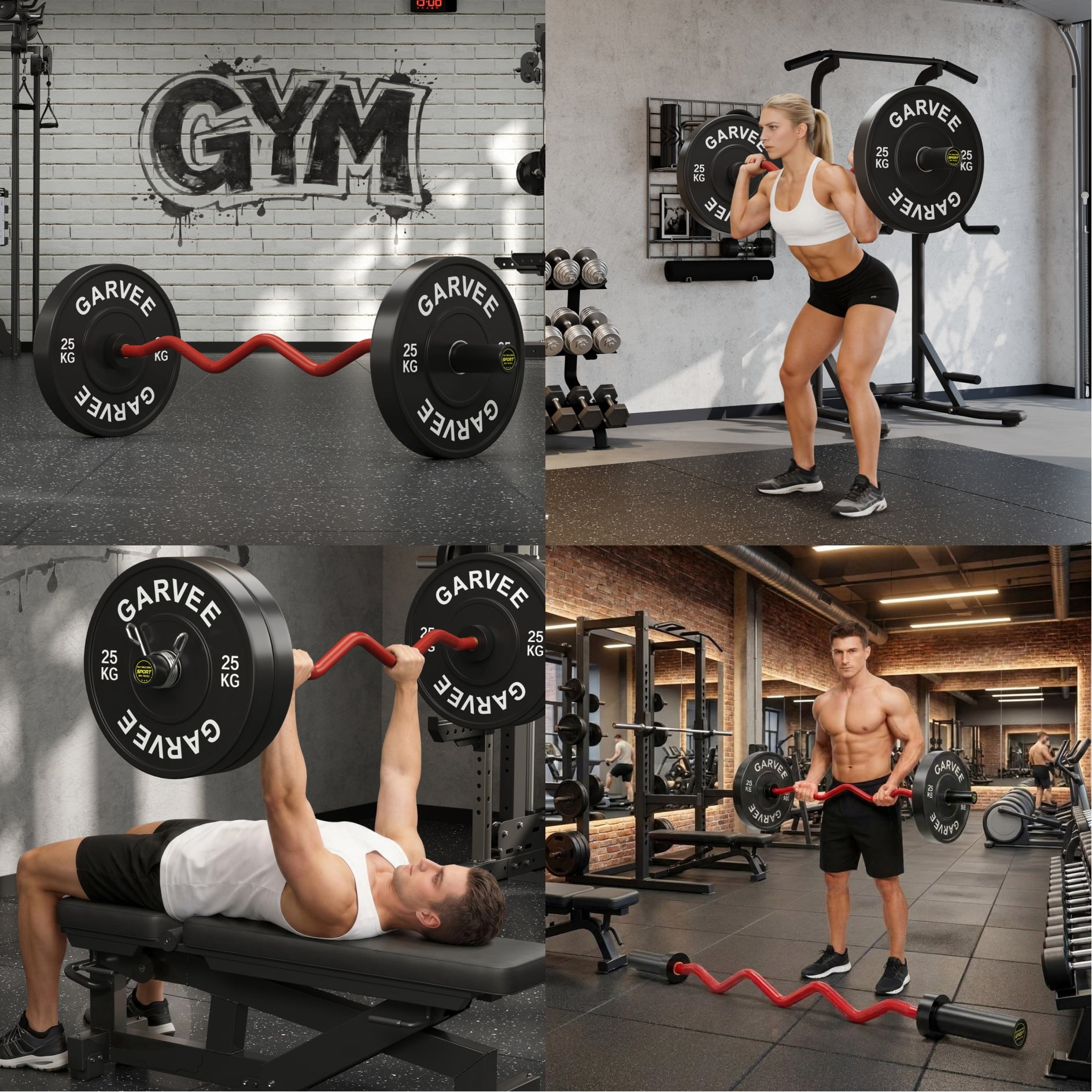 GARVEE 47" Olympic EZ Curl Weight Bar,Non-Slip,700 lb Capacity,Red Barbrll for Strength Training,1-Count