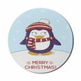 thumbnail image 1 of Christmas Mouse Pad for Computers, Whimsical Penguin with Warm Toned Scarf on a Snow Dune Colorful Nursery, Round Non-Slip Thick Rubber Modern Mousepad, 8" Round, Baby Blue and Quartz, by Ambesonne, 1 of 2