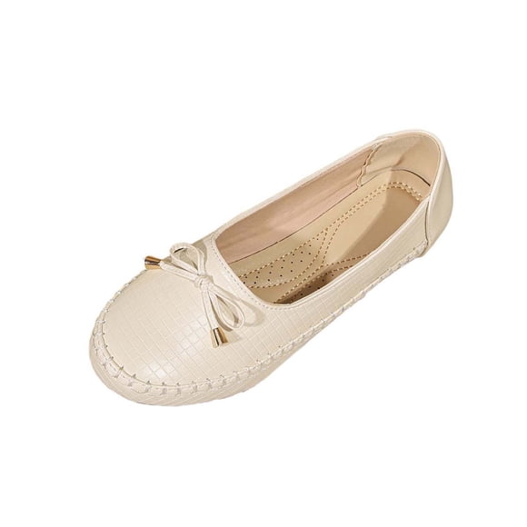Xfvqtps Womens Bow Detail Loafers Slip on Flat Shoes Comfortable Walking Shoes Soft Sole Casual Shoes for Women White