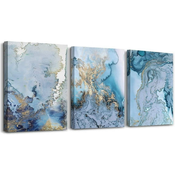 Blue Abstract Canvas Wall Art For Living Room Bedroom Wall Decor Office Pictures Watercolor Wall Paintings Bathroom Home Decoration Posters Prints Artwork 12'' X 16'' 3 Piece Set