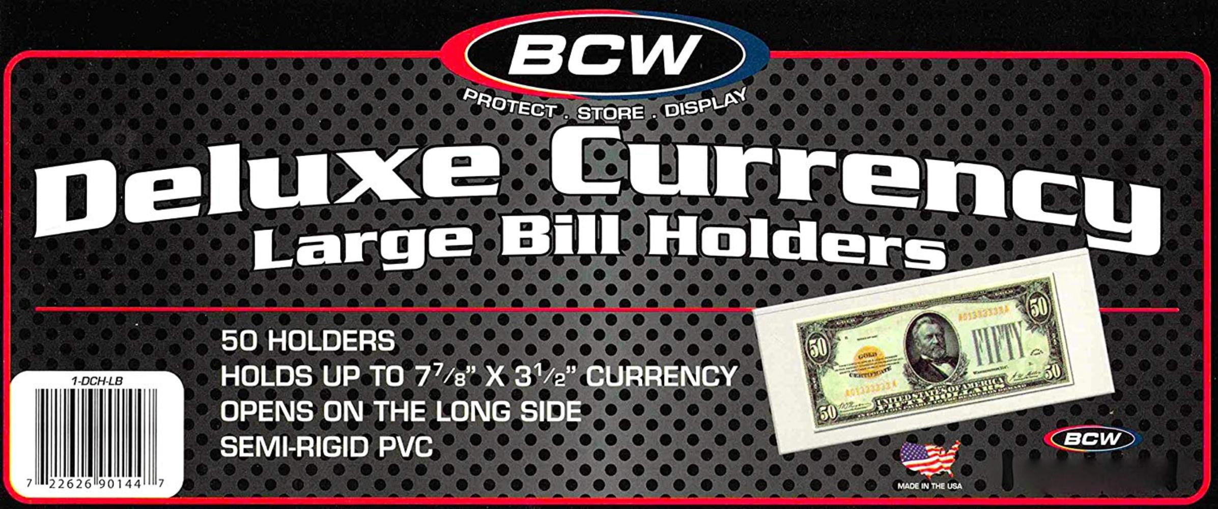 BCW Semi Rigid Large Bill Currency Money Storage Holder Protector 2 Packs 100 