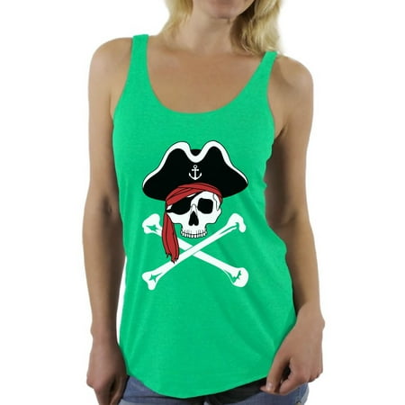 Awkward Styles Jolly Roger Skull Racerback Tank Top Pirate Skull Tank Women's Day of the Dead Outfit Dia de los Muertos Gifts for Her Pirate Skull Flag Racerback Tank for Women Pirate Flag Gifts