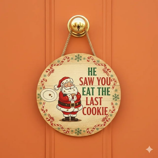 Adornos navideños, adornos navideños, regalos navideños El escuadrón de vigilancia de Santa Claus Letrero navideño divertido para puerta Decoración navideña colgante para puerta Letrero de madera de F