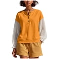 thumbnail image 3 of Hxshgdsn Womens Henley Sweatshirt with Sheer Patchwork Puff Sleeves Casual Pullover Top Summer Daily Wear(Orange/L), 3 of 7