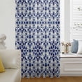thumbnail image 5 of Navy Blue Geometric Sheer Curtains 45 Inches Long, Vintage Abstract Art Light Filering Curtains, Breathable Simi Curtain Privacy Drapes for Kitchen Bathroom Lightweight Small Window Treatment, 5 of 9